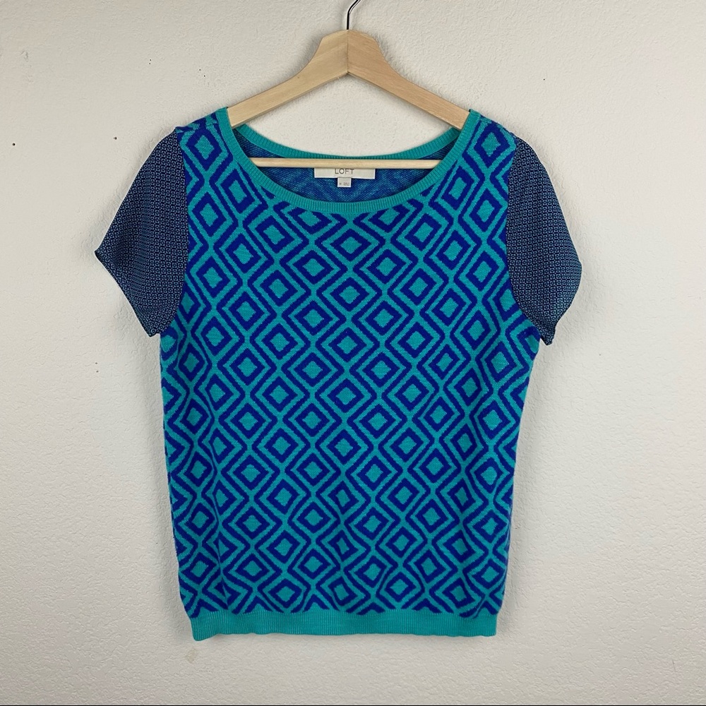 LOFT Blue Geometric Pattern Sweater